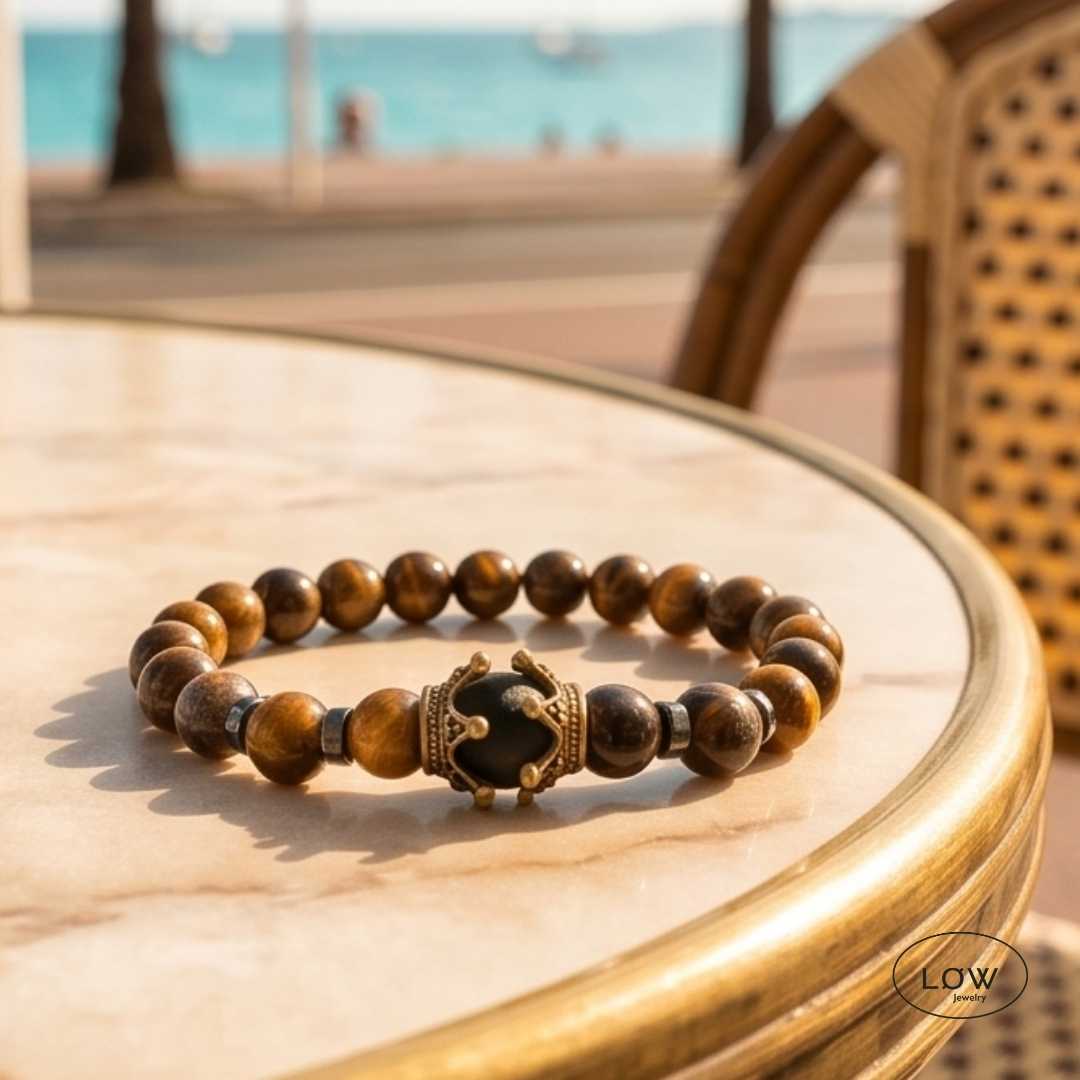 Crown Tiger Eye Bead Bracelet fra LØW Jewelry armbånd med perler tigerøye