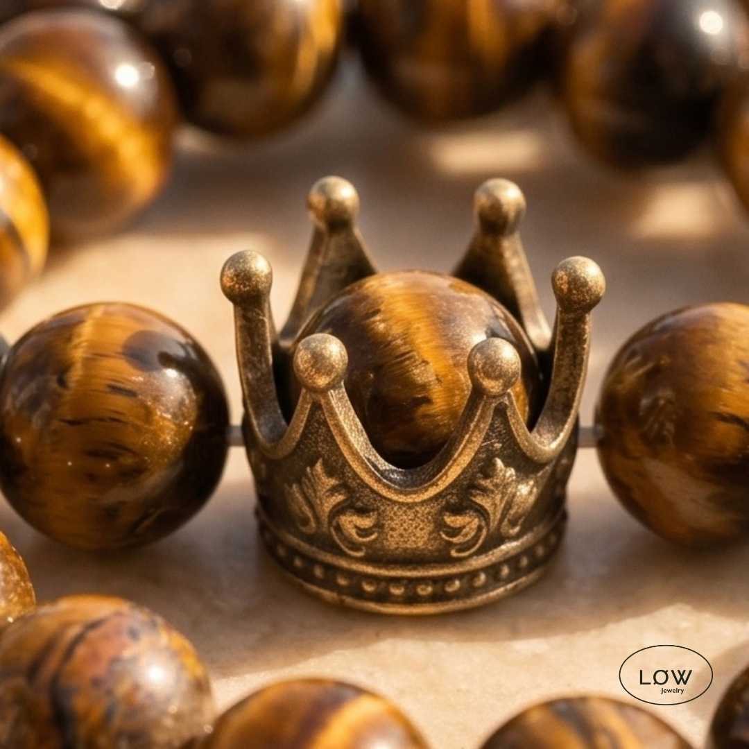 Crown Tiger Eye Bead Bracelet fra LØW Jewelry armbånd med perler tigerøye