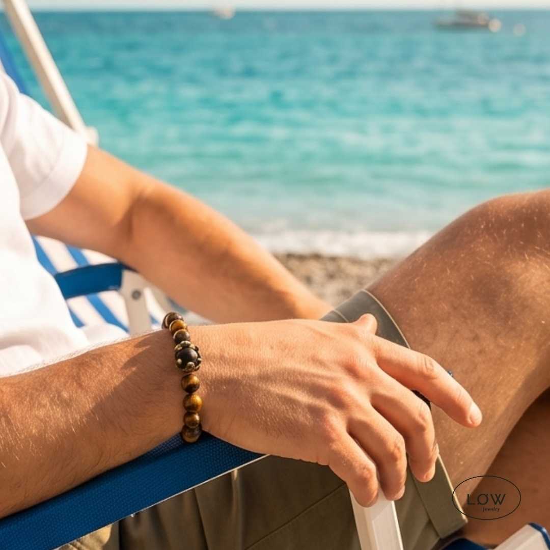 Crown Tiger Eye Bead Bracelet fra LØW Jewelry armbånd med perler tigerøye
