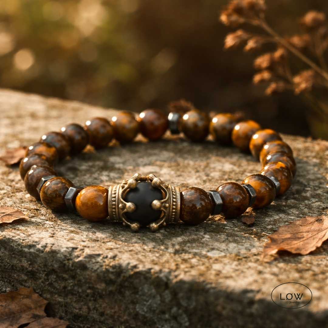 Crown Tiger Eye Bead Bracelet fra LØW Jewelry armbånd med perler tigerøye