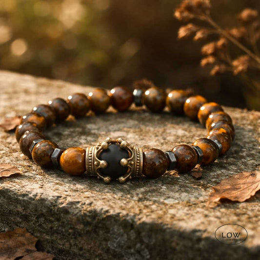 Crown Tiger Eye Bead Bracelet fra LØW Jewelry armbånd med perler tigerøye