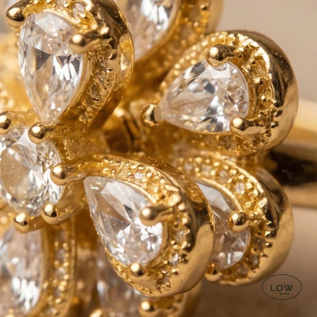 Double Flower Zircon Spinner Ring Gold fra LØW Jewelry fidget stress ring open justerbar ring