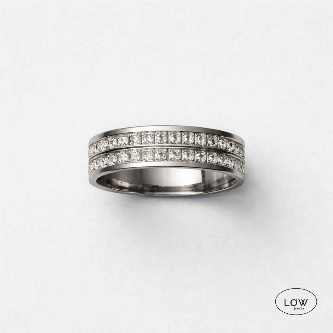 Double Zircon Eternity Ring White Gold fra LØW Jewelry stainless steel platet 18K white gold