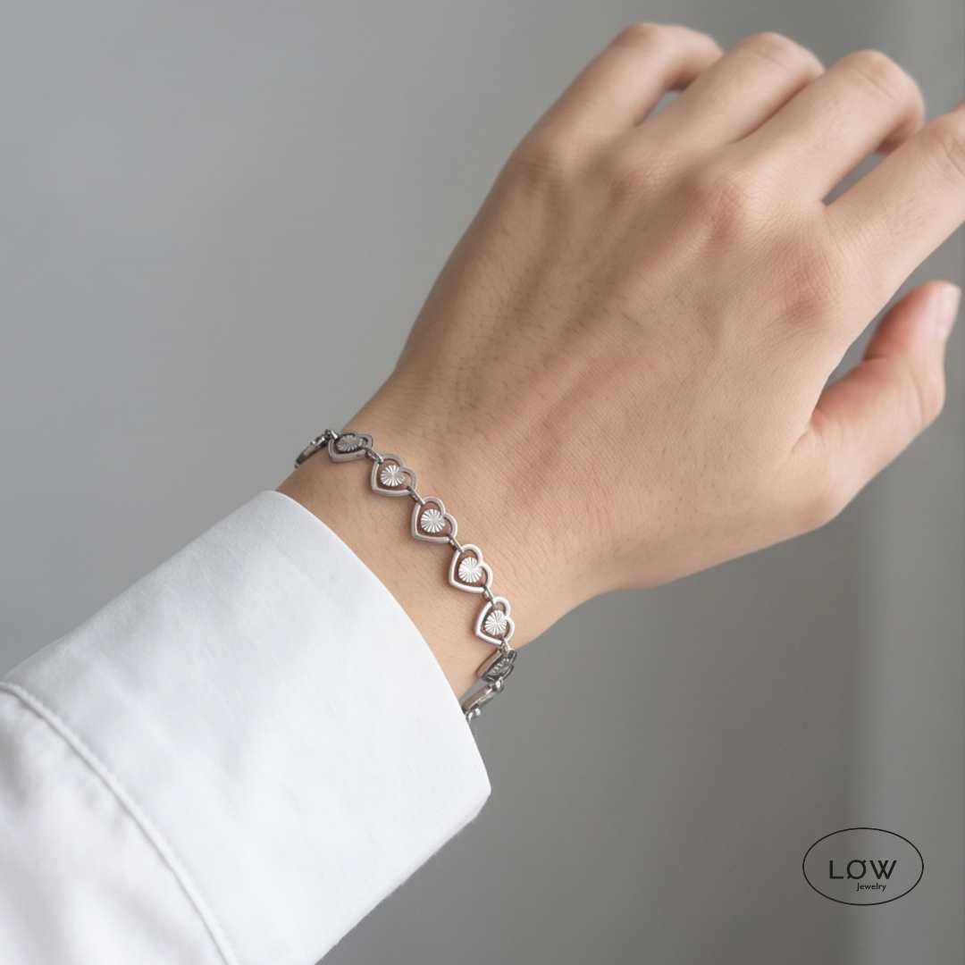 Duble Heart Pedant Bracelet, stainless steel belagt med 18K hvitt gull.