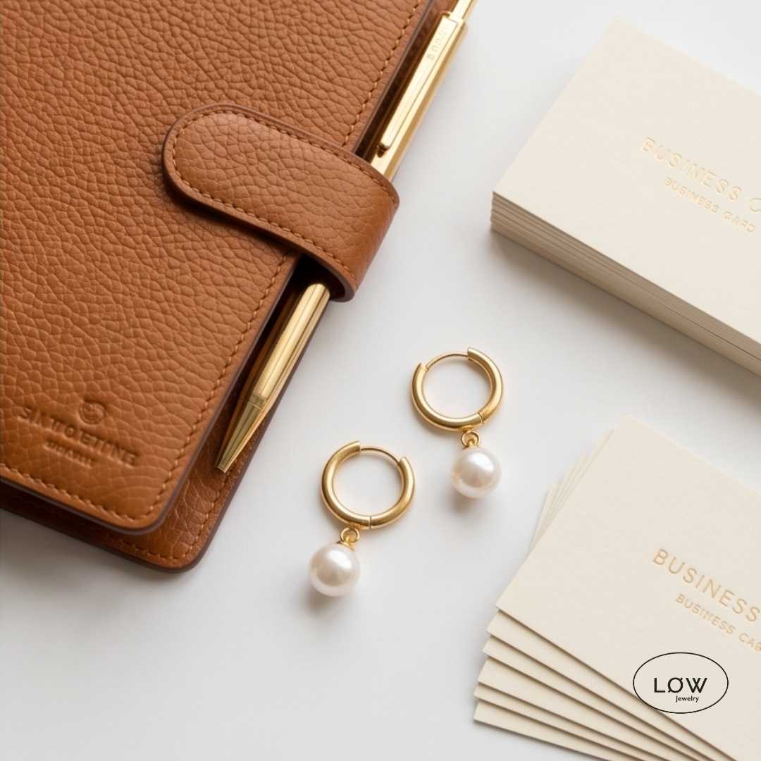 Élodie Pearl Charm Hoop Earrings Gold fra LØW Jewelry
