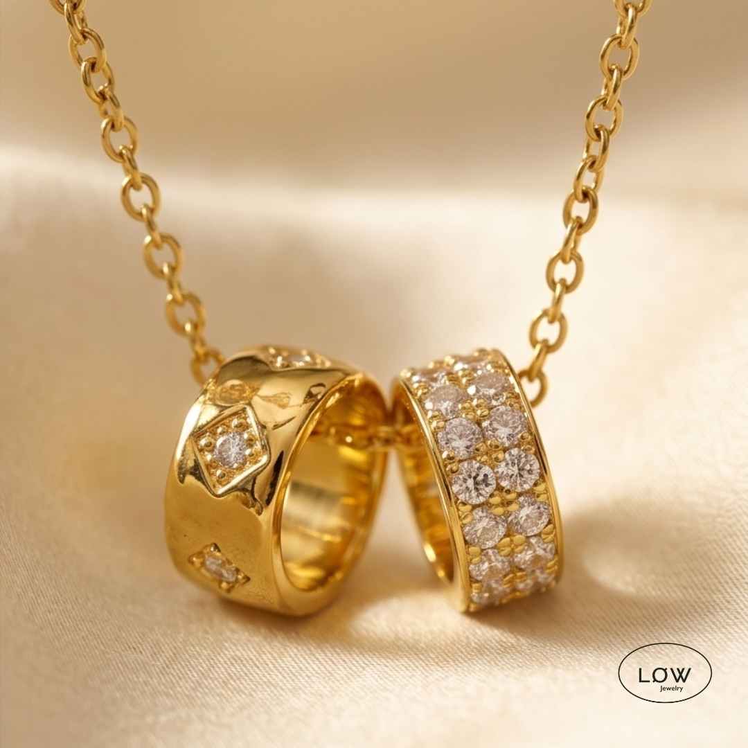 Eternal Duo Zircona Gold fra LØW Jewelry rustfritt stål belagt med 18K gull