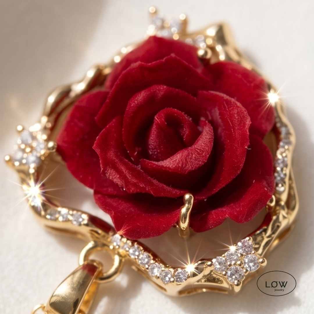 Eternal Rose Necklace fra LØW Jewelry smykke rustfritt stål belagt 18K gull halssmykke