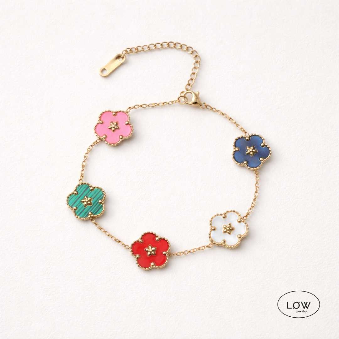 Armbånd stainless steel belagt 18K gull Five Clover Blossom Bracelet LØW Jewelry