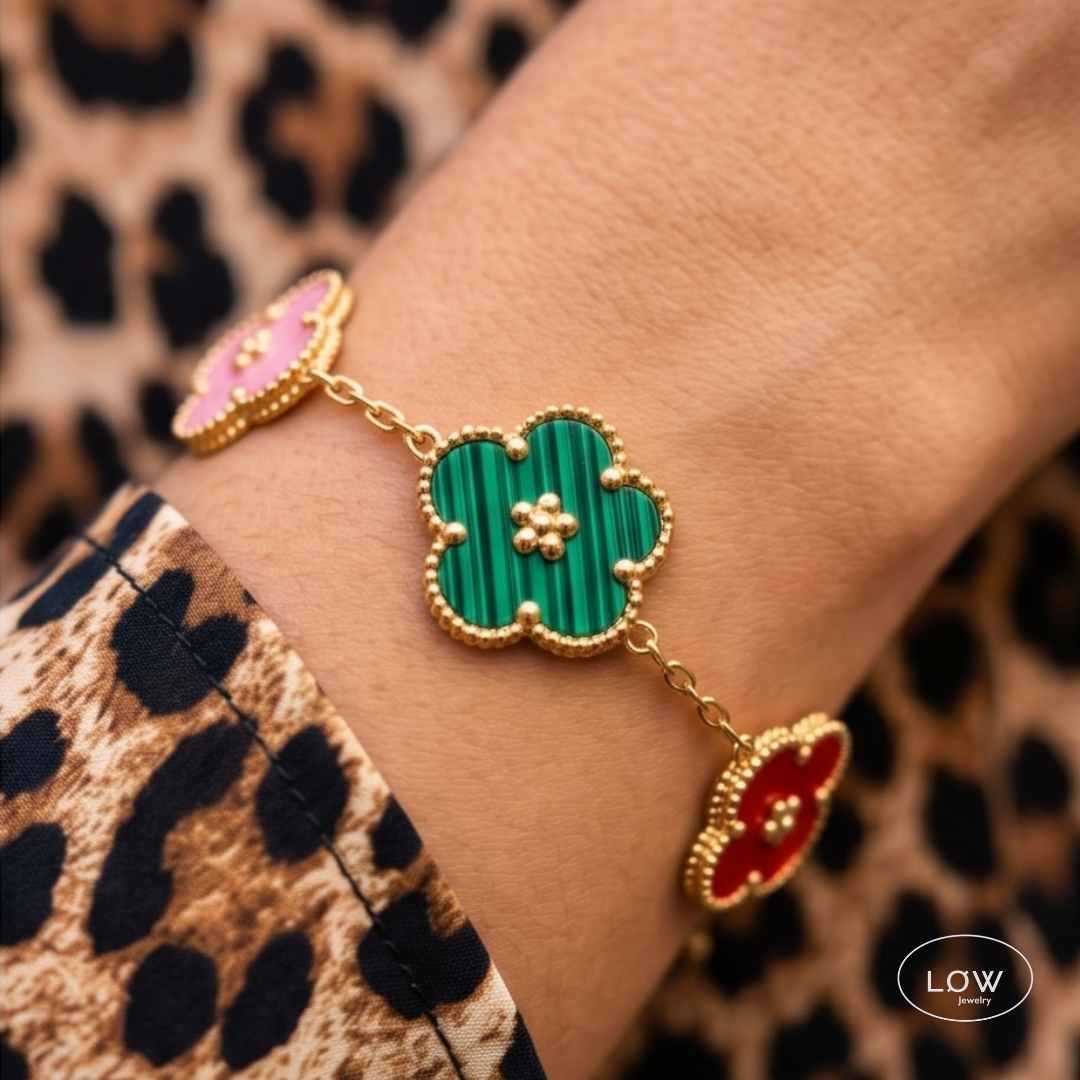 Armbånd stainless steel belagt 18K gull Five Clover Blossom Bracelet LØW Jewelry