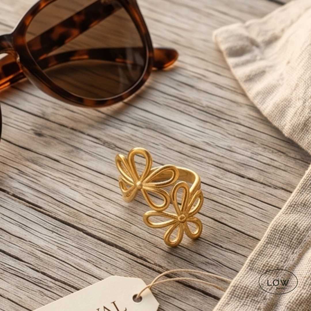 Floréa Bloom Open Ring Gold fra LØW Jewelry justerbar