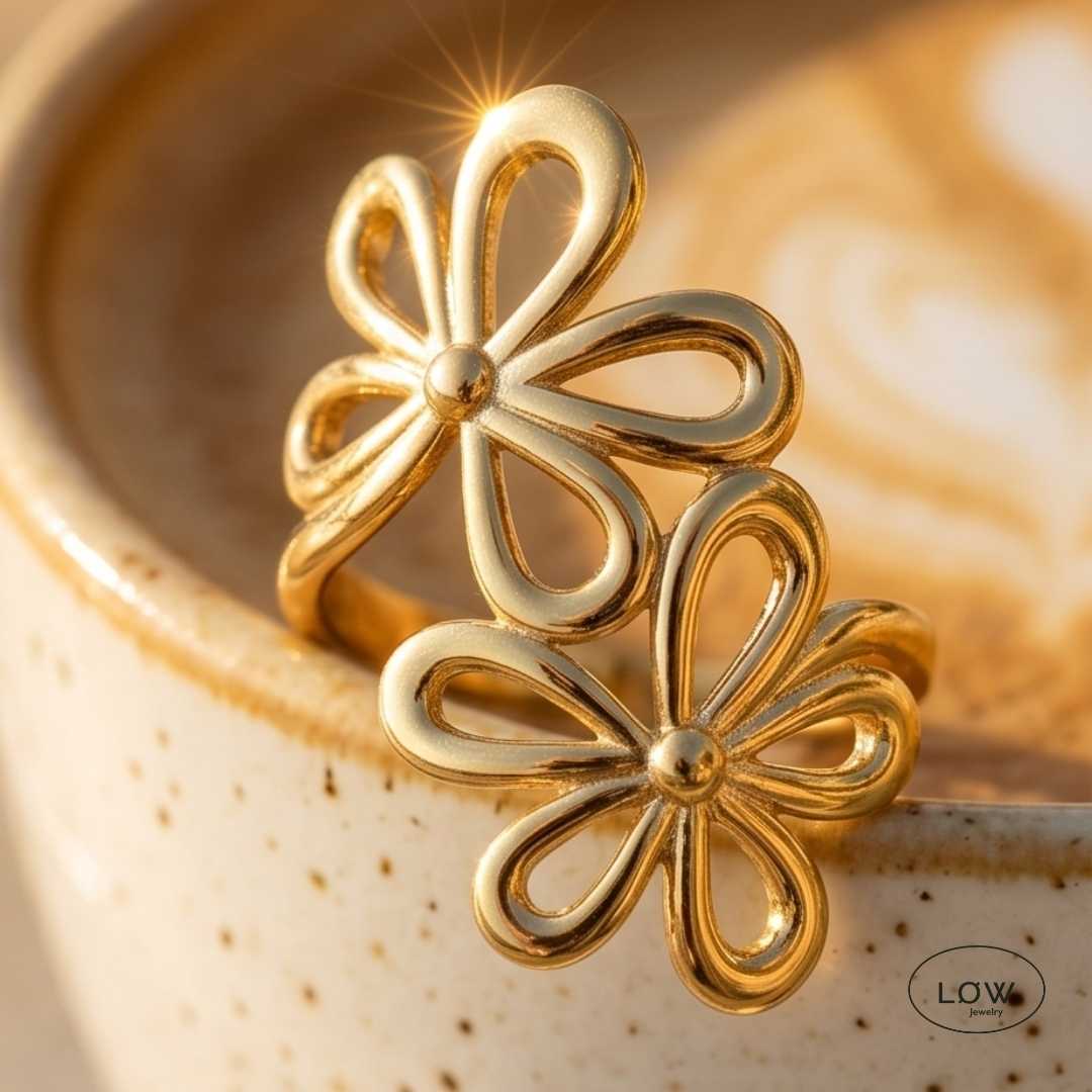Floréa Bloom Open Ring Gold fra LØW Jewelry justerbar