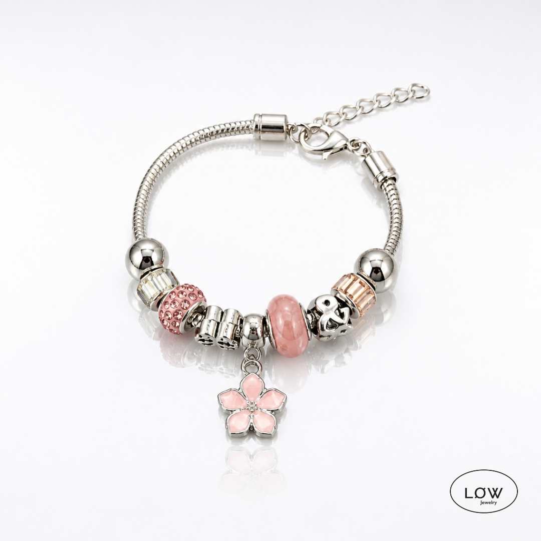 Flower Muse Charms Bracelet Pink | Rosa charms armbånd LØW Jewelry