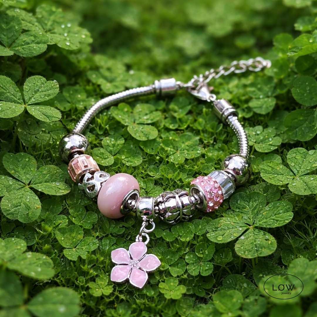 Flower Muse Charms Bracelet Pink | Rosa charms armbånd LØW Jewelry