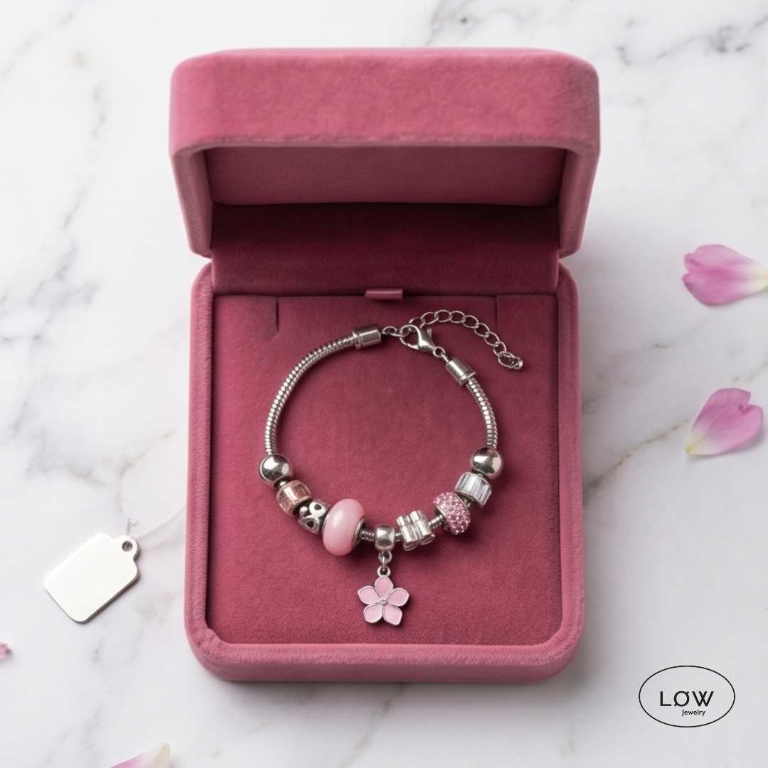 Flower Muse Charms Bracelet Pink | Rosa charms armbånd LØW Jewelry