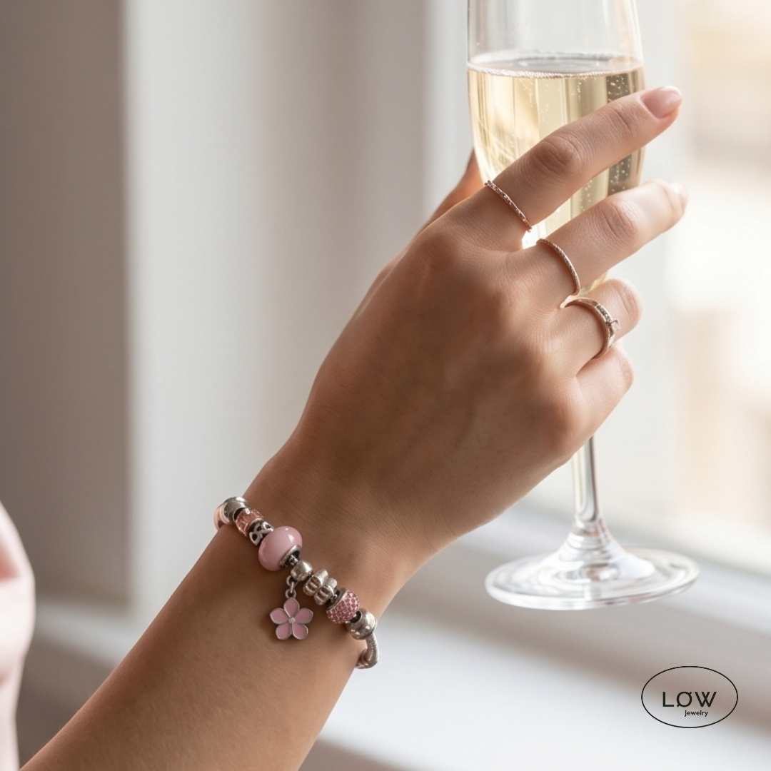 Flower Muse Charms Bracelet Pink | Rosa charms armbånd LØW Jewelry