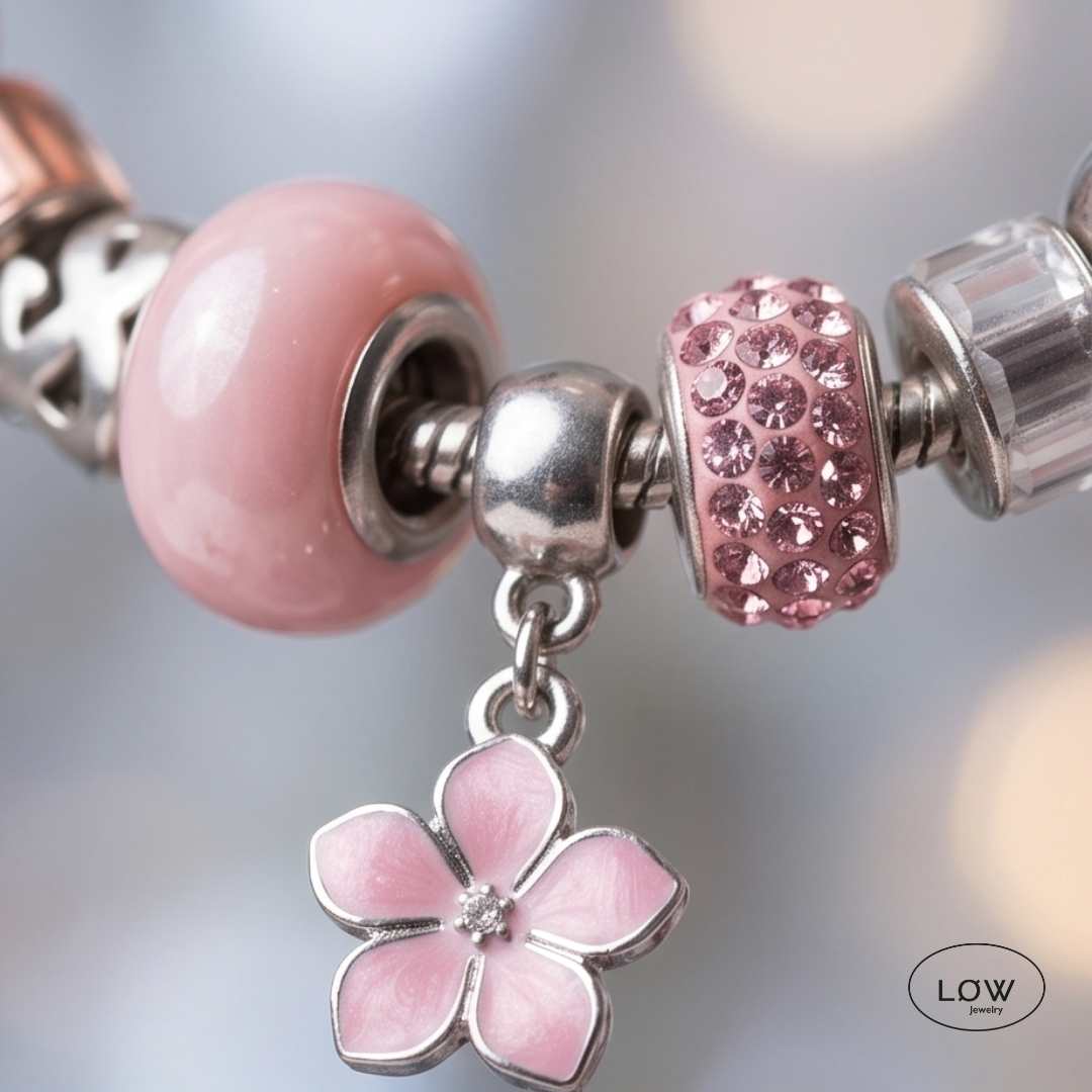 Flower Muse Charms Bracelet Pink | Rosa charms armbånd LØW Jewelry