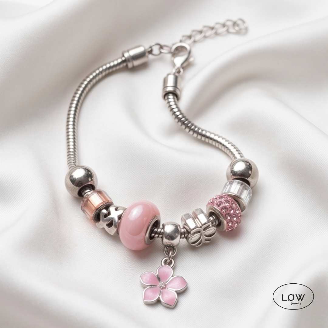 Flower Muse Charms Bracelet Pink | Rosa charms armbånd LØW Jewelry