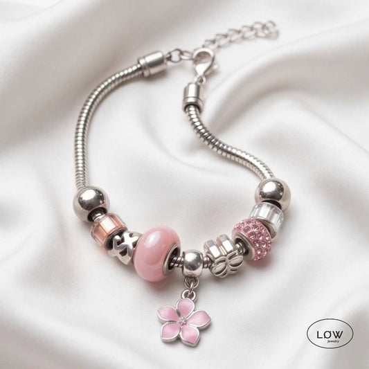 Flower Muse Charms Bracelet Pink | Rosa charms armbånd LØW Jewelry
