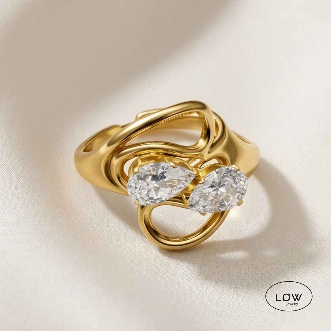 Open justerbar ring Geometric Glow Open Ring stainless steel platet 18K gold LØW Jewelry