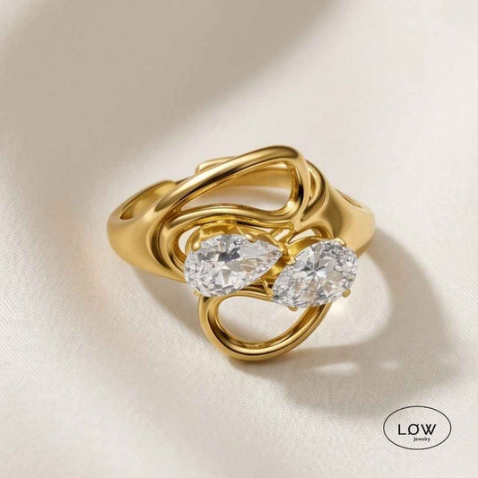 Open justerbar ring Geometric Glow Open Ring stainless steel platet 18K gold LØW Jewelry