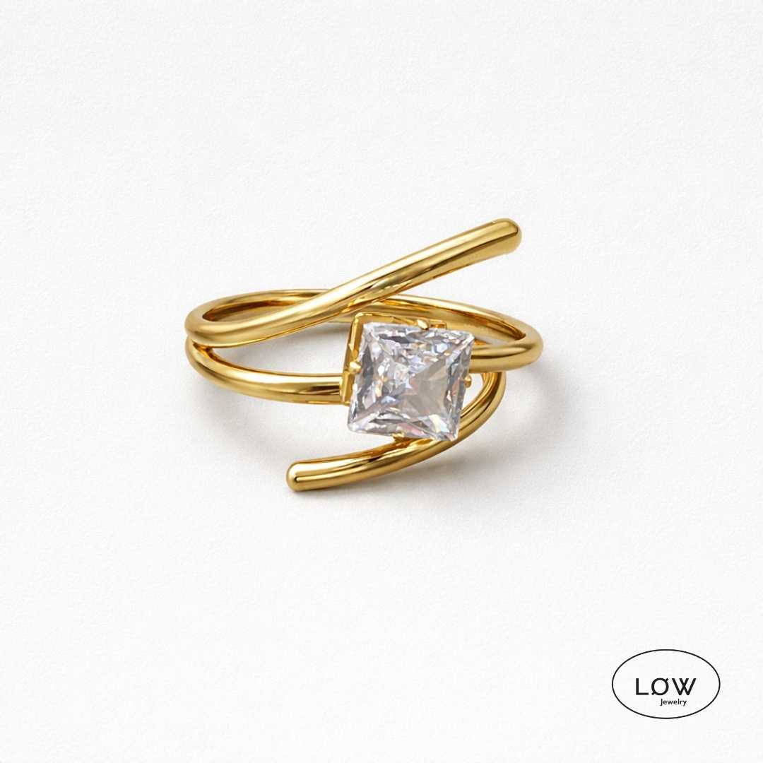 Open ring justerbar ring Geometric Solitaire Open Ring rustfritt stål belagt med 18K gull LØW Jewelry