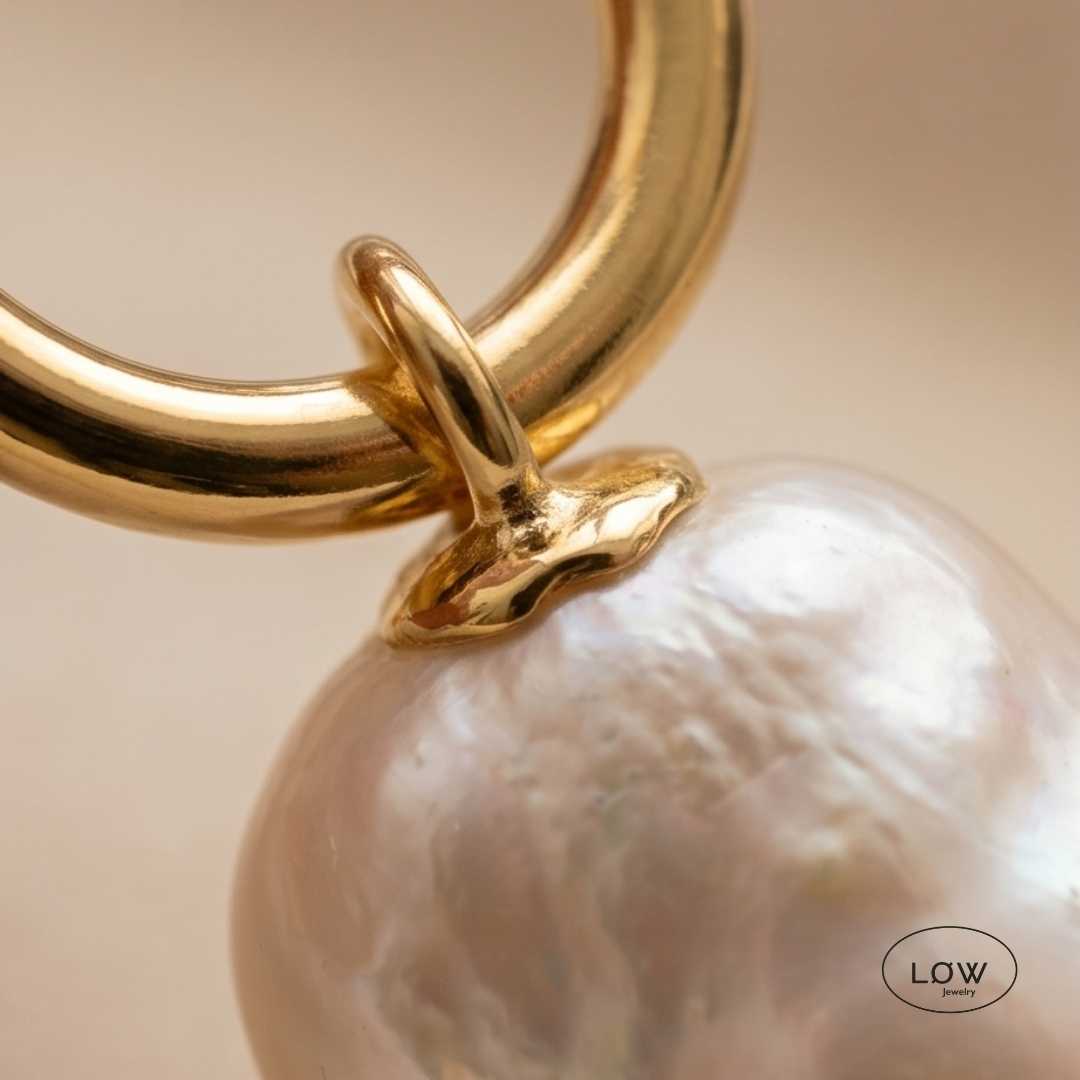 Gold Baroque Pearl Hoop Earrings