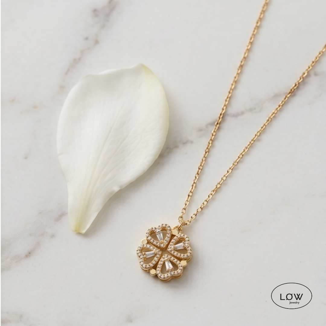 Gold Convertible Clover Heart Necklace – gullfarget kløversmykke