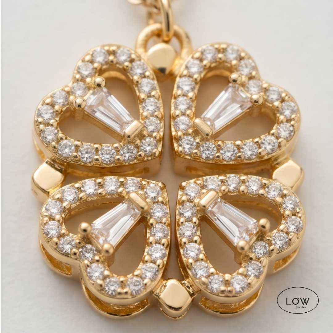 Gold Convertible Clover Heart Necklace – gullfarget kløversmykke