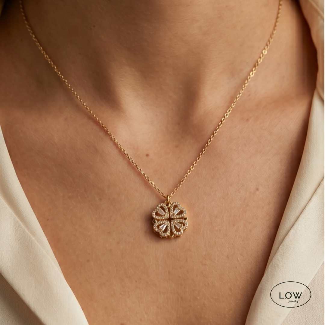 Gold Convertible Clover Heart Necklace – gullfarget kløversmykke