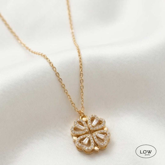 Gold Convertible Clover Heart Necklace – gullfarget kløversmykke