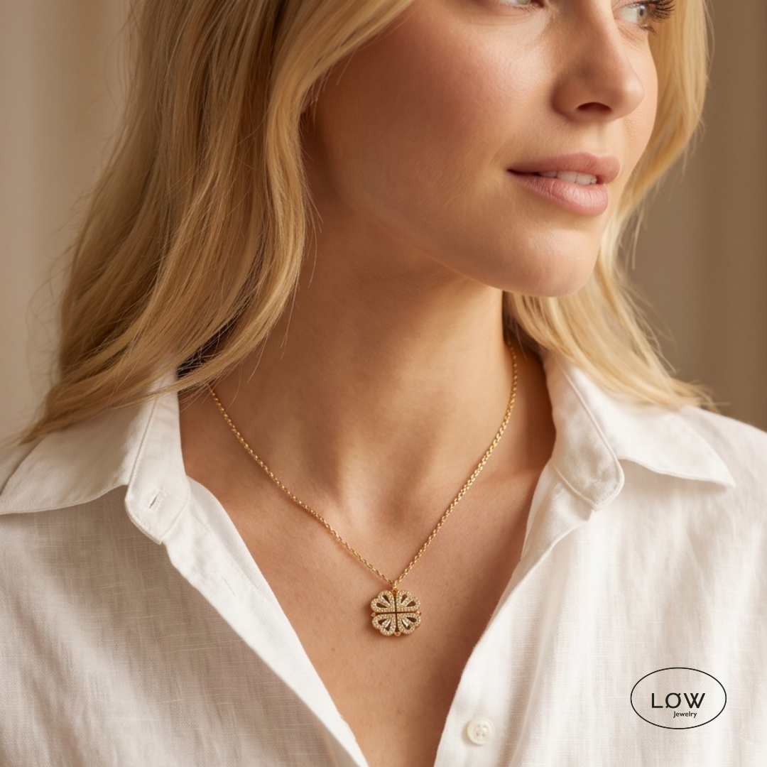 Gold Convertible Clover Heart Necklace – gullfarget kløversmykke