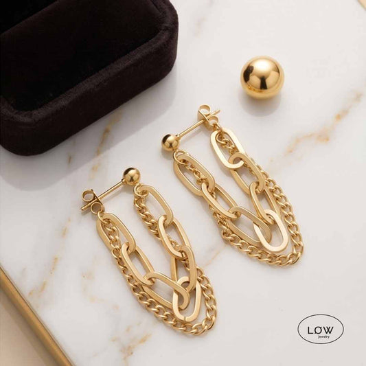 Ørepynt Golden Double Chain Tassel Earrings nikkelfri øredobber LØW Jewelry