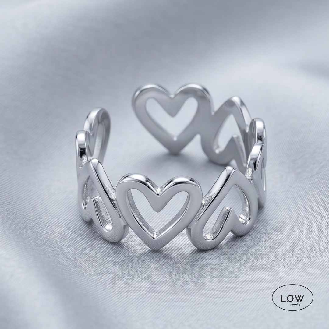 Heart Open Ring White Gold fra LØW Jewelry stainless steel 18K plated