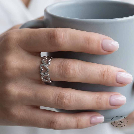 Heart Open Ring White Gold fra LØW Jewelry stainless steel 18K plated