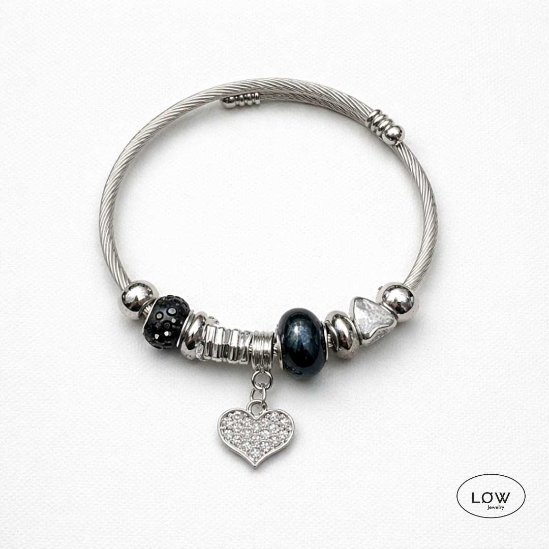 Heart Charms Bracelet LØW – charms armbånd med hjerte charms svart LØW Jewelry