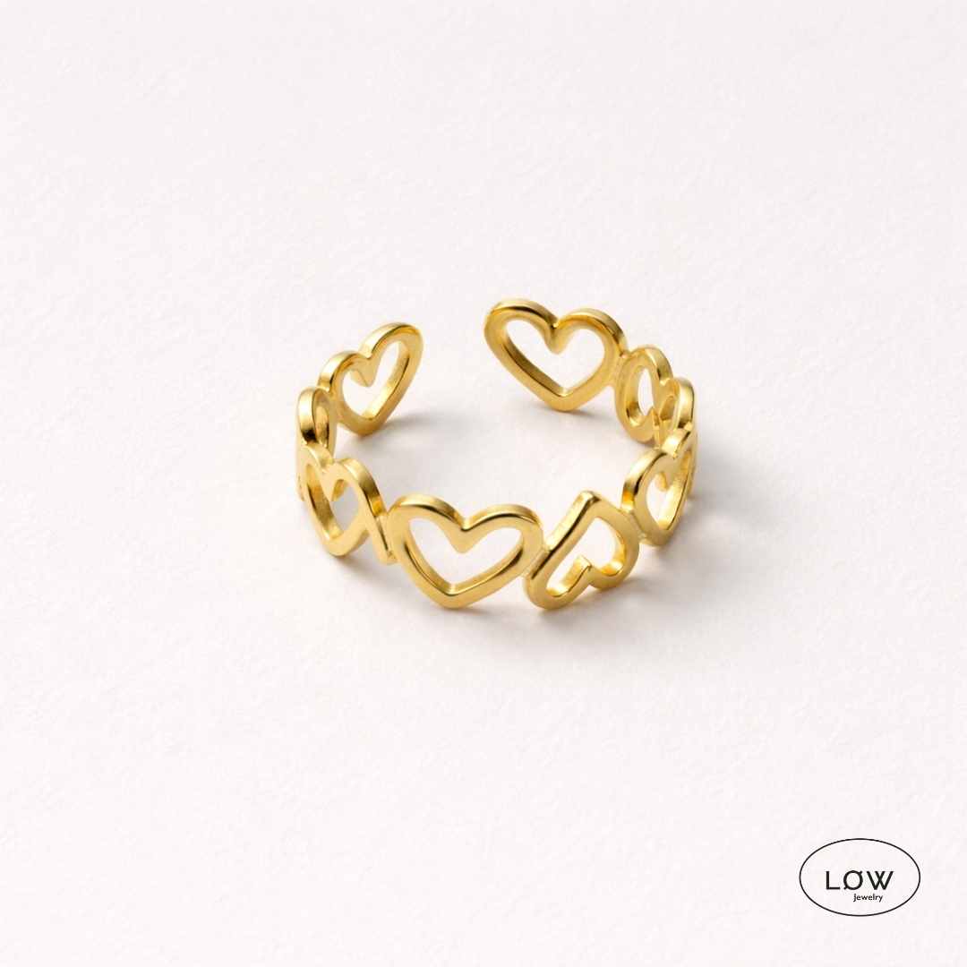 Heart Open Ring – justerbar ring fra LØW Jewelry rustfritt stål belagt med 18K gull