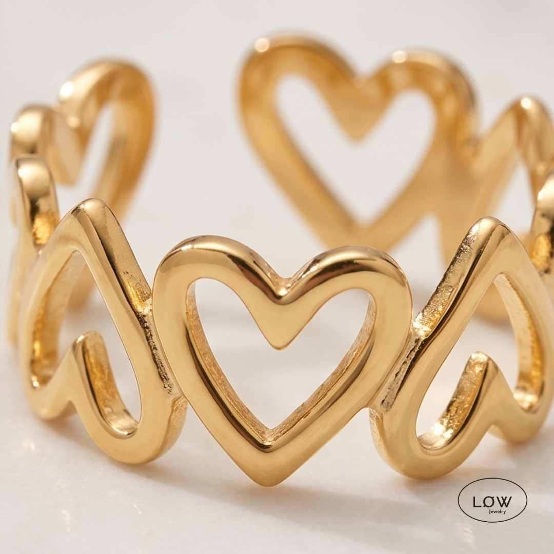 Heart Open Ring – justerbar ring fra LØW Jewelry rustfritt stål belagt med 18K gull