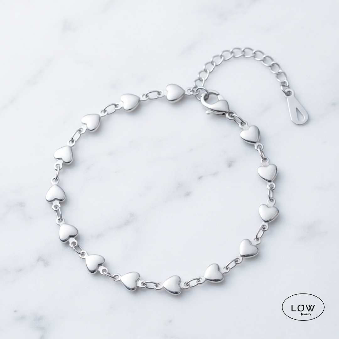 Heart chain Bracelet, armbånd i rustfritt stål belagt med 18K hvitt gull LØW Jewelry