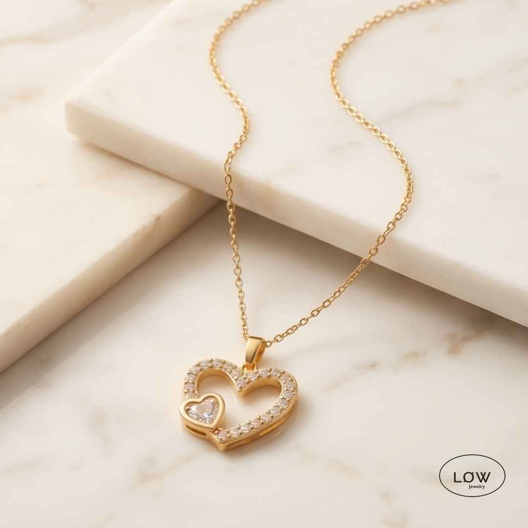 Halssmykke Hollow Heart Zircon Necklace LØW Jewelry