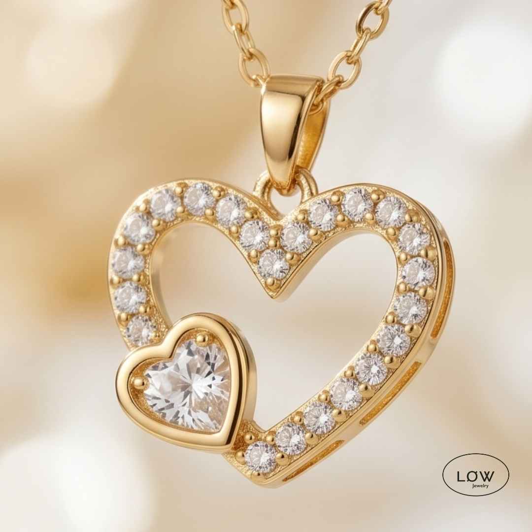 Halssmykke Hollow Heart Zircon Necklace LØW Jewelry