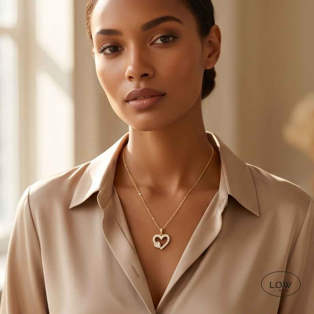 Halssmykke Hollow Heart Zircon Necklace LØW Jewelry