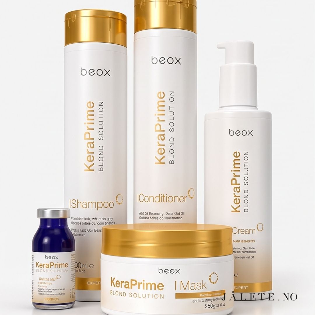 KeraPrime pleiepakke med Shampoo, Conditioner, Masque, BB Cream og Toning Ampoule. For tørt, slitt, frizzy og behandlet hår.