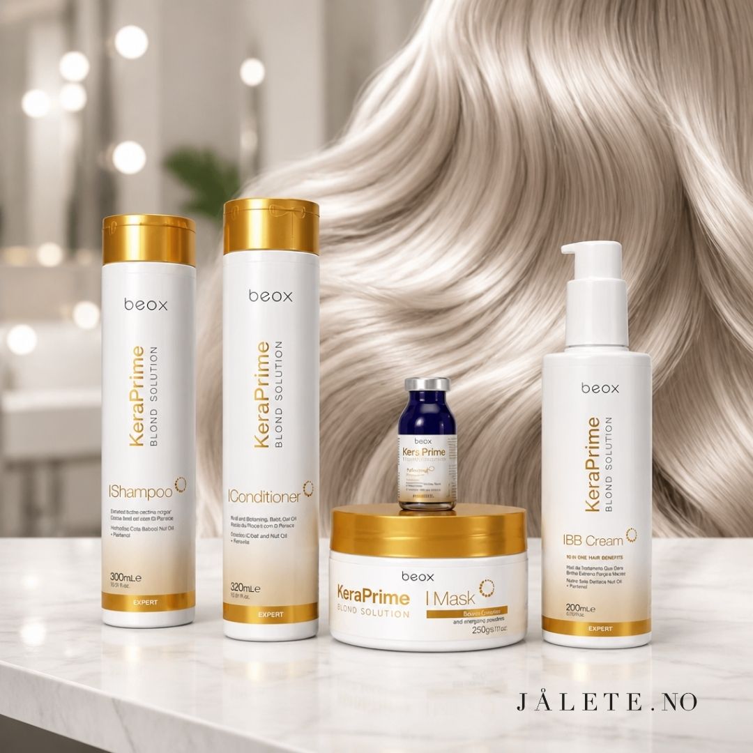 KeraPrime pleiepakke med Shampoo, Conditioner, Masque, BB Cream og Toning Ampoule. For tørt, slitt, frizzy og behandlet hår.