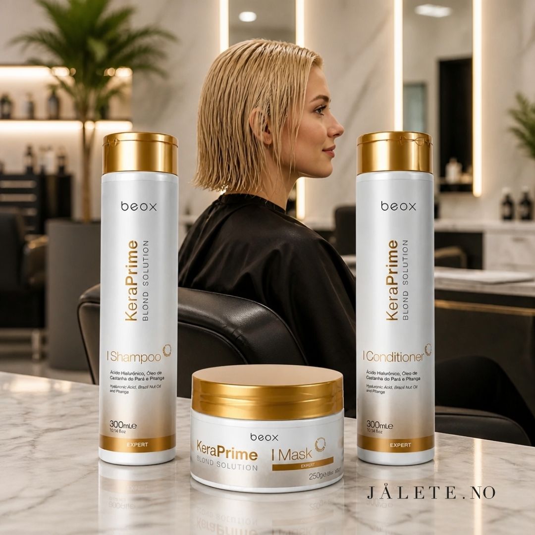 Komplett KeraPrime hårpleiesett med shampoo, conditioner og masque. For tørt, slitt og behandlet hår og pleie etter keratinbehandling.