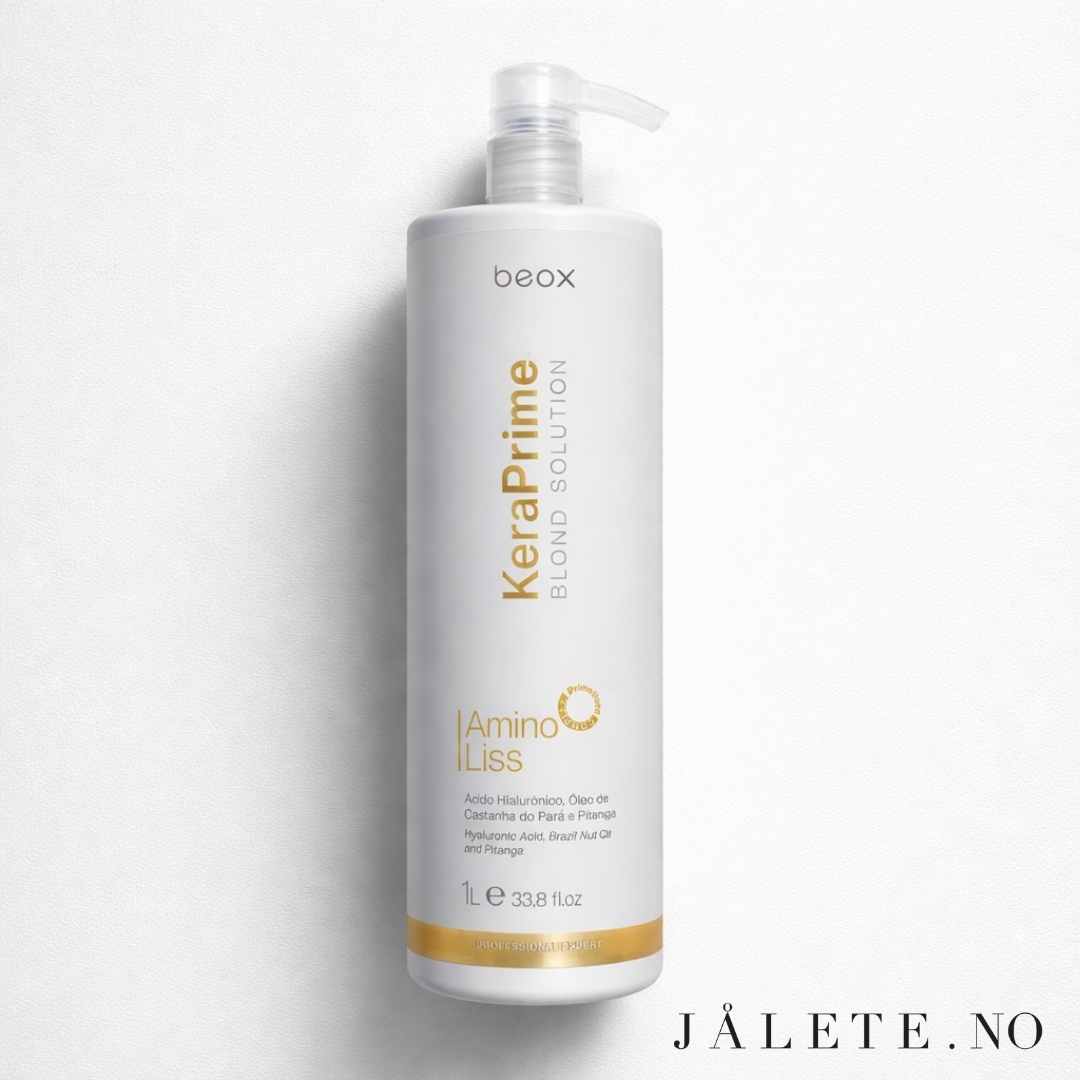 KeraPrime keratinbehandling hjemme for blondt hår med lilla pigmebter. Sunnere, sterkere, glattere og mindre frizzy hår. Jålete.no