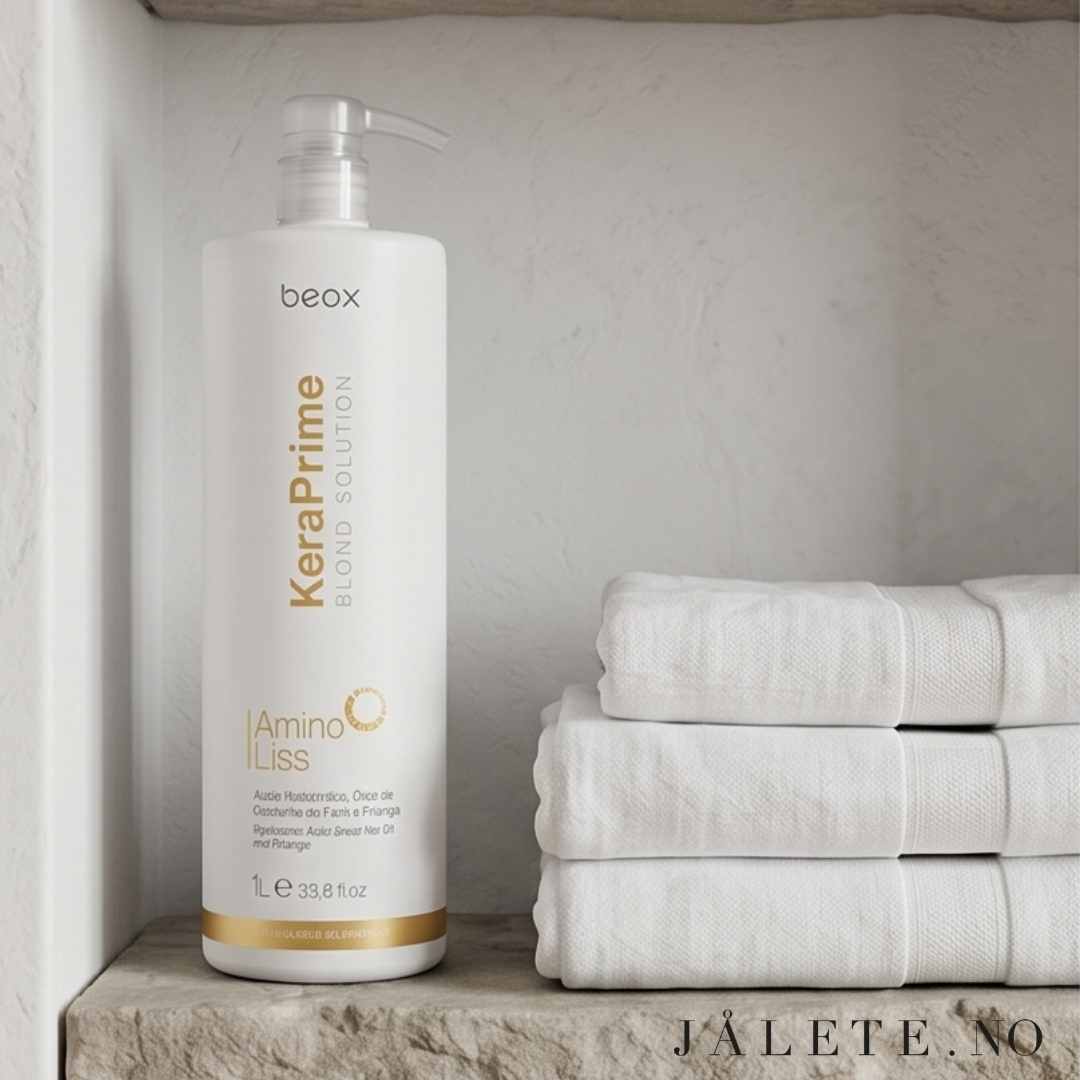 KeraPrime keratinbehandling hjemme for blondt hår med lilla pigmebter. Sunnere, sterkere, glattere og mindre frizzy hår. Jålete.no
