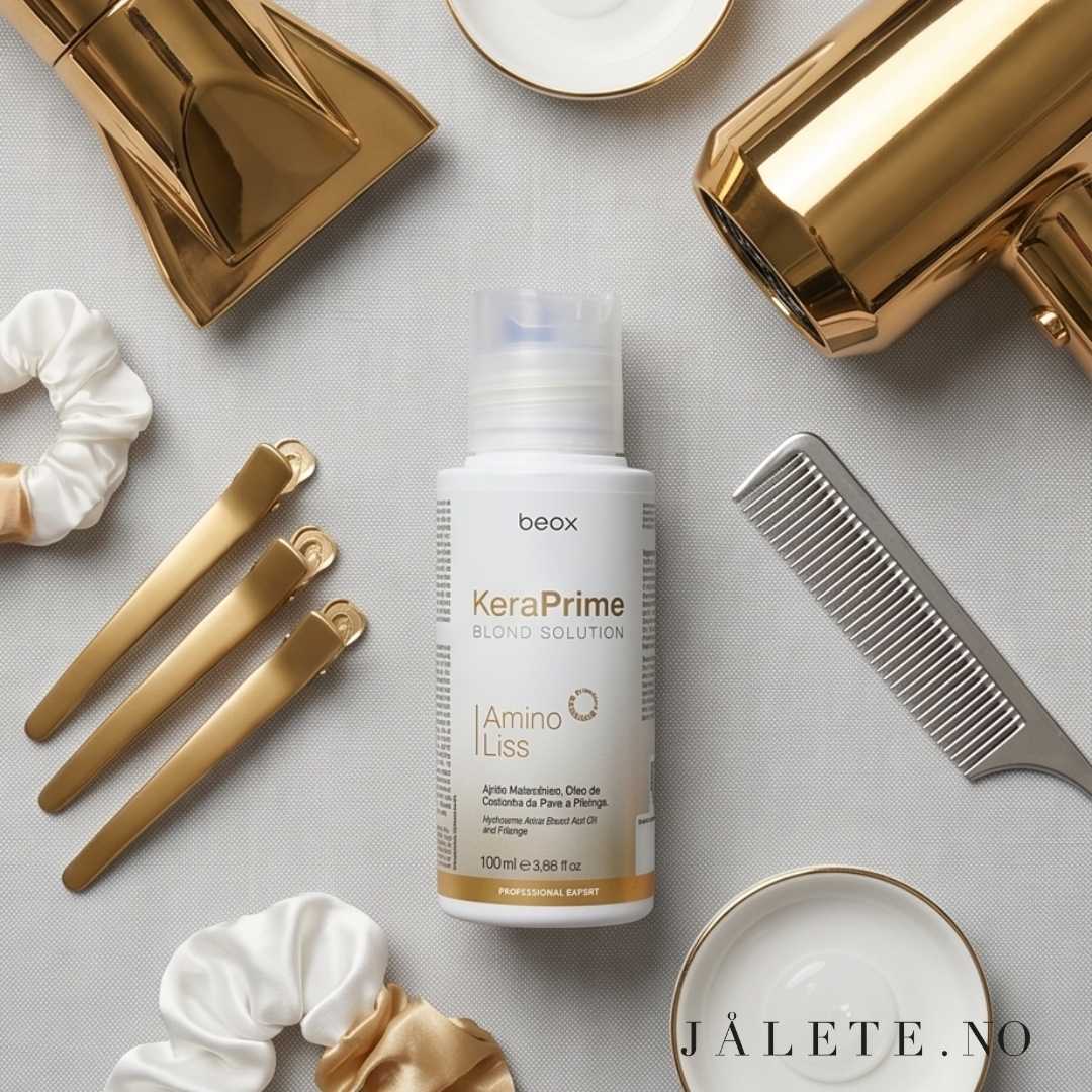 KeraPrime keratinbehandling hjemme for blondt hår med lilla pigmebter. Sunnere, sterkere, glattere og mindre frizzy hår. Jålete.no