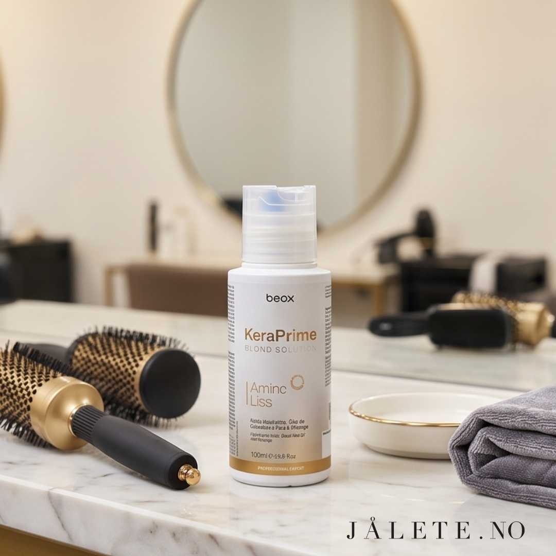 KeraPrime keratinbehandling hjemme for blondt hår med lilla pigmebter. Sunnere, sterkere, glattere og mindre frizzy hår. Jålete.no