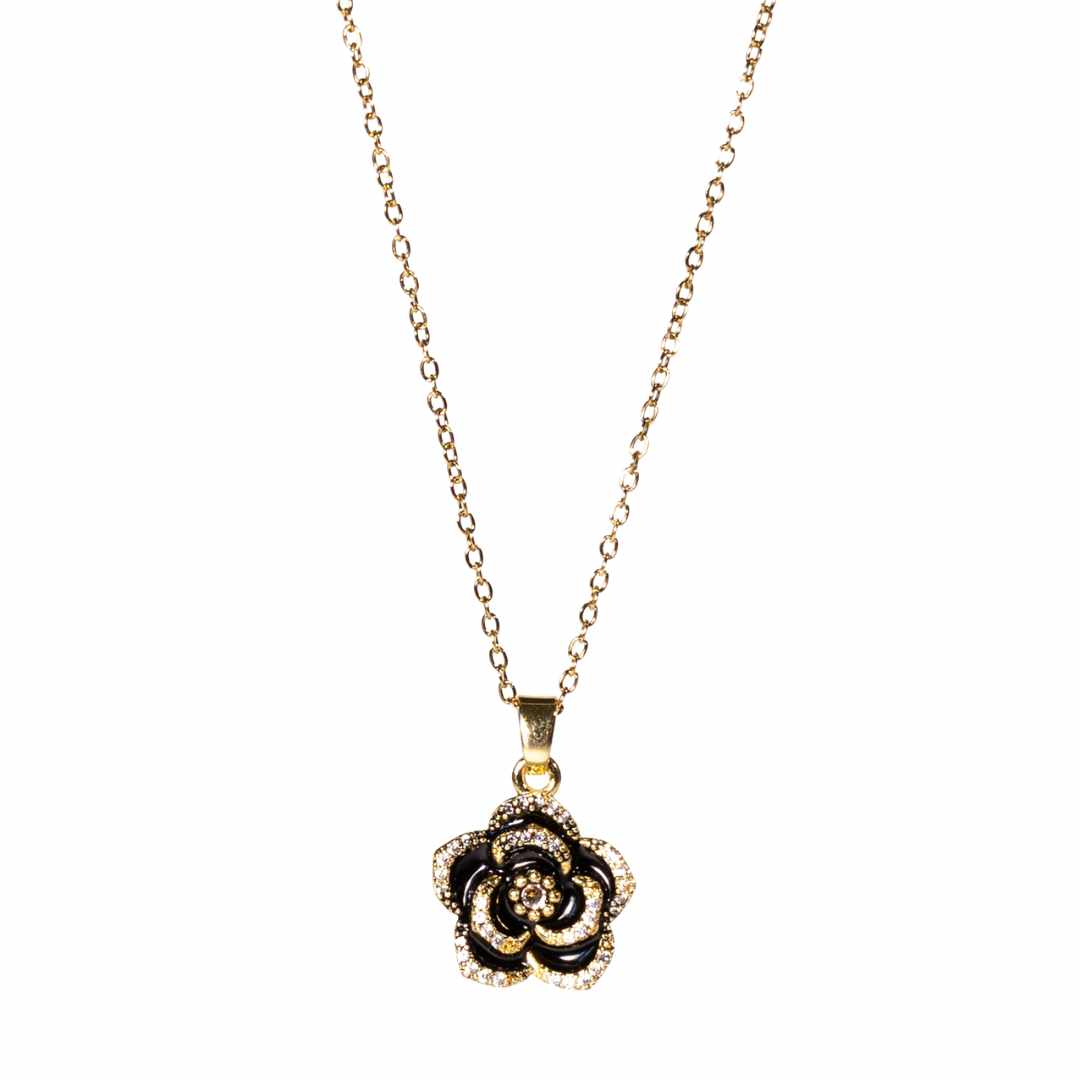 Halssmykke Black Rose, Titanium stål, nikkelfritt, Gullforgylt fra LØW Jewelry