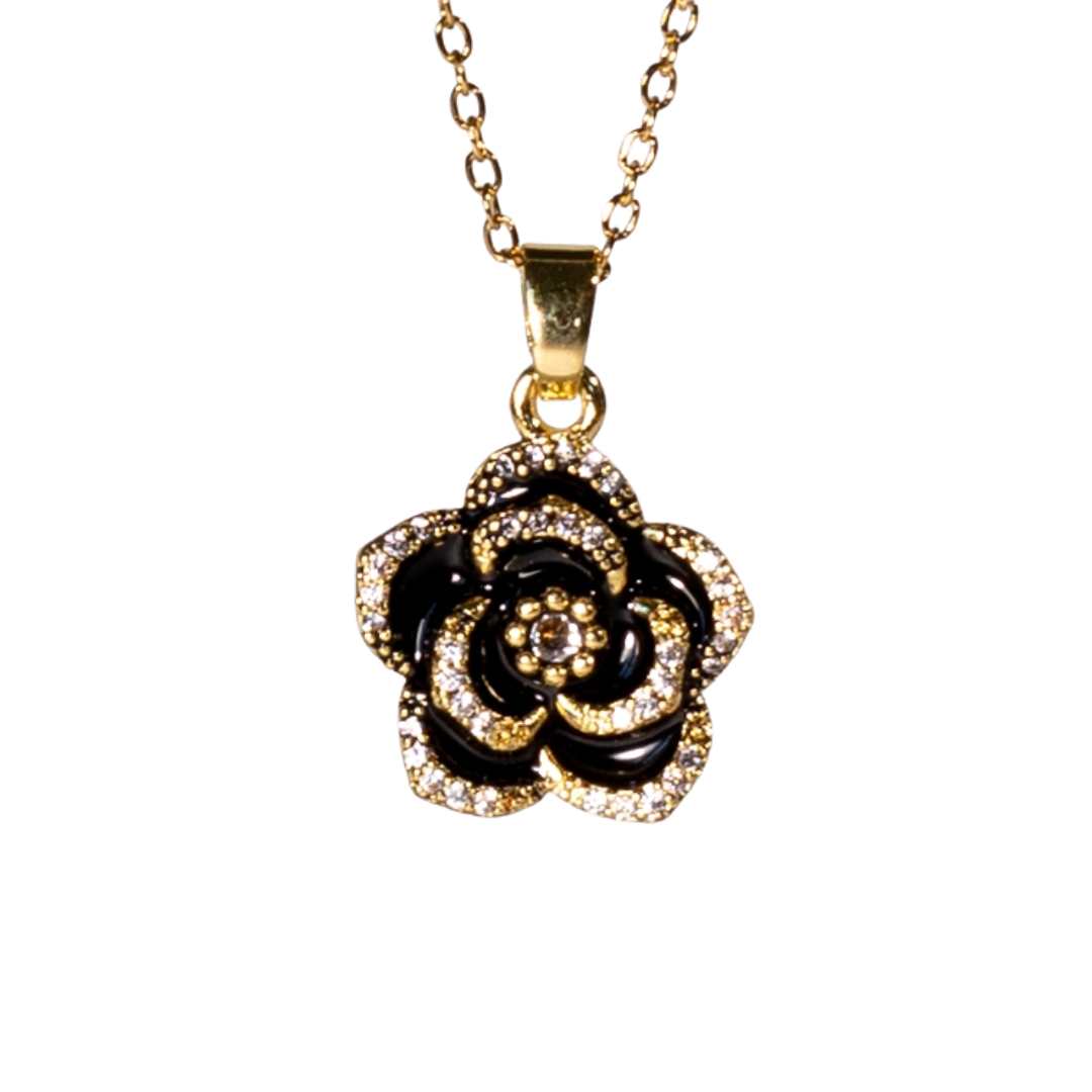Halssmykke Black Rose, Titanium stål, nikkelfritt, Gullforgylt fra LØW Jewelry
